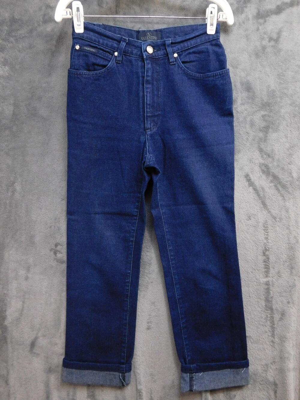 Valentino Jeans Womens 28 Blue Tapered Slim Cuffed Stretch Dark Wash 28 Inseam